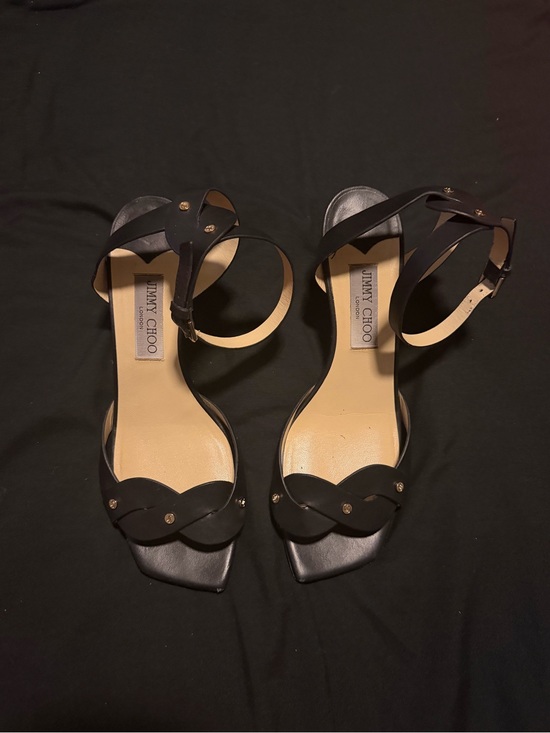 Jimmy Choo Shoes - Jimmy Choo Black Leather Ankle-Strap Heels with Gold Studs